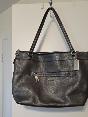 Coach Metallic Black Leather Shoulder Tote